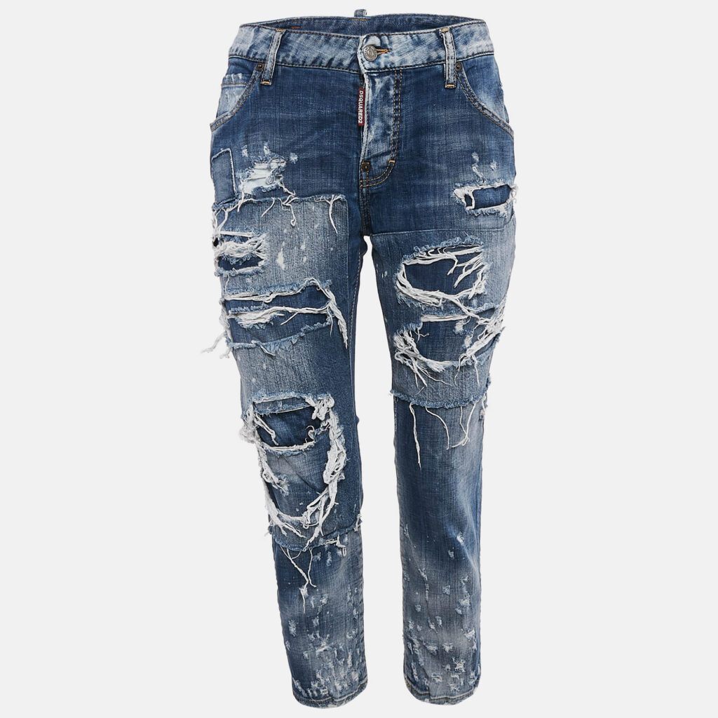 luxury-women-dsquared2-used-clothes-p1108608-001.jpg Dsquared2 Blue Distressed Denim Cool Girl Cropped Jeans S Waist 31"