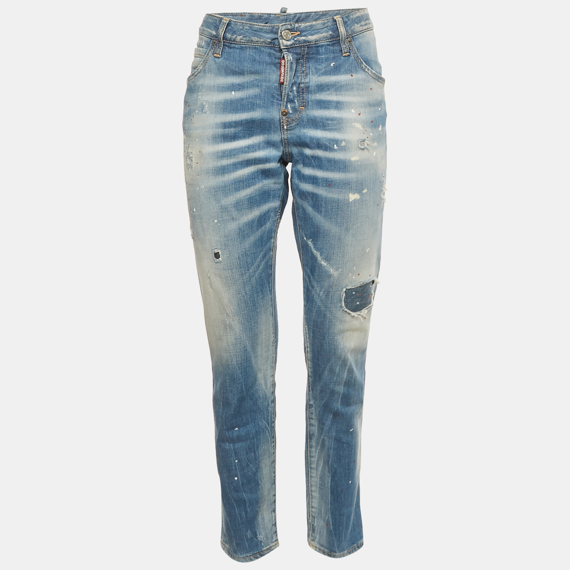 dsquared2 blue painted denim cool girl jeans l waist 34"