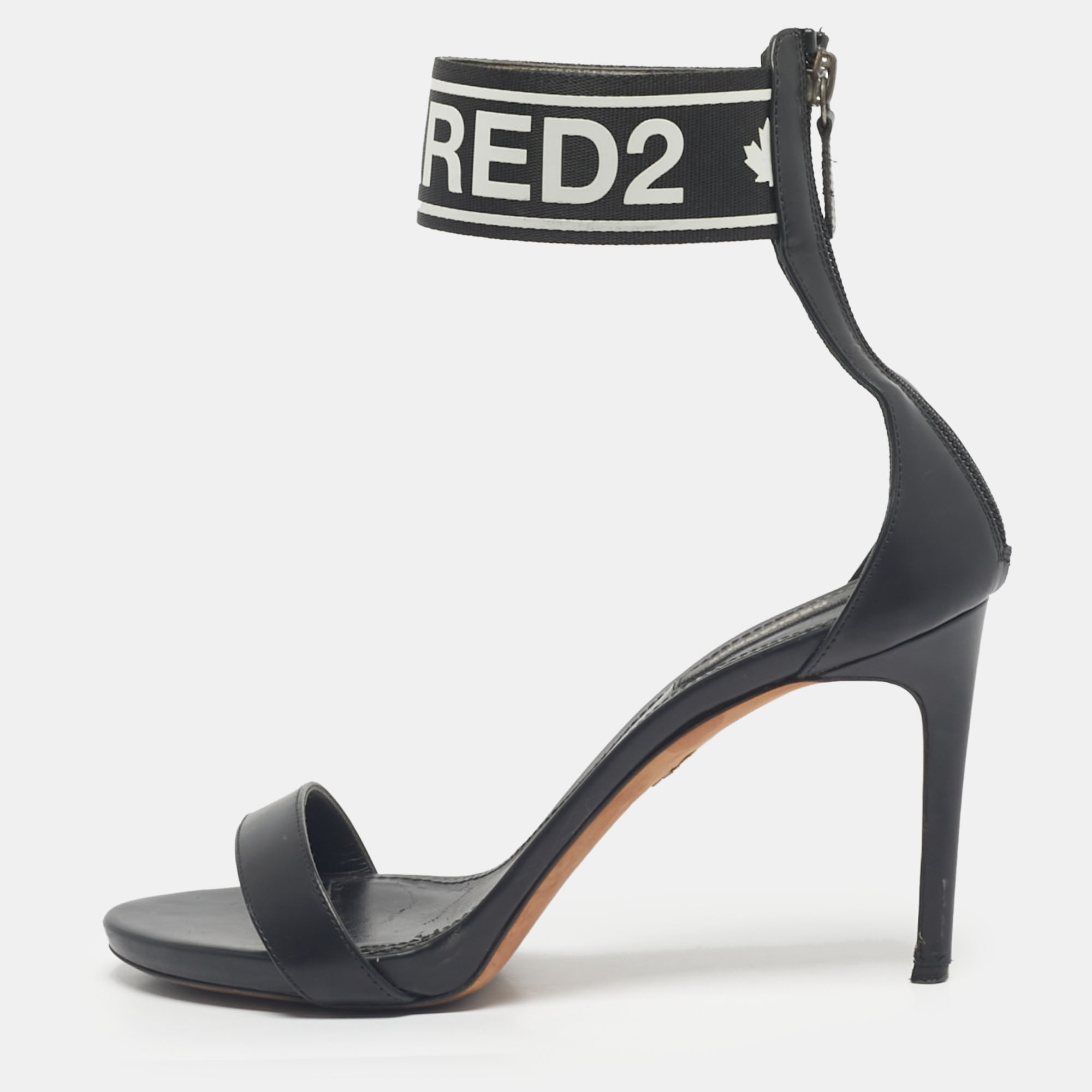 dsquared2 black canvas and leather gothic ankle strap sandals size 39