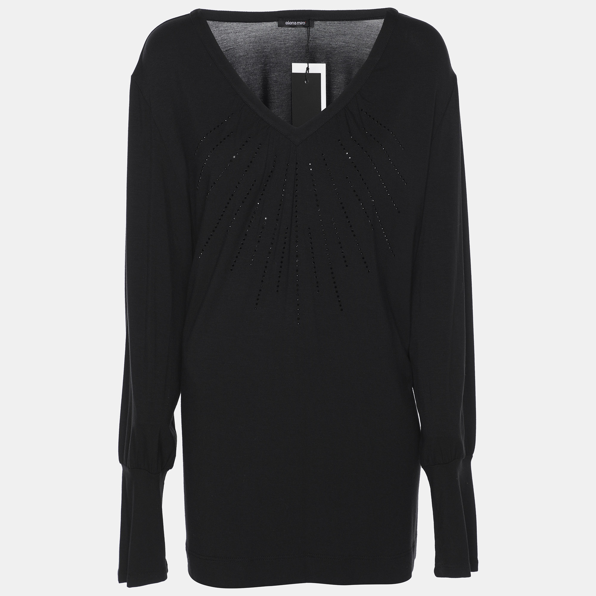 elena miro black jersey embellished v neck top xxl