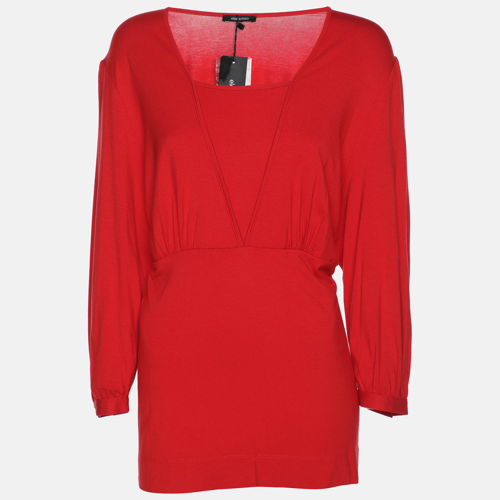 elena miro red jersey v nick 3/4 sleeve blouse l