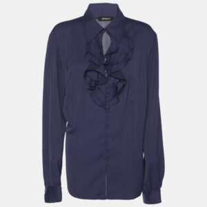 elena miro blue satin ruffled details top xl