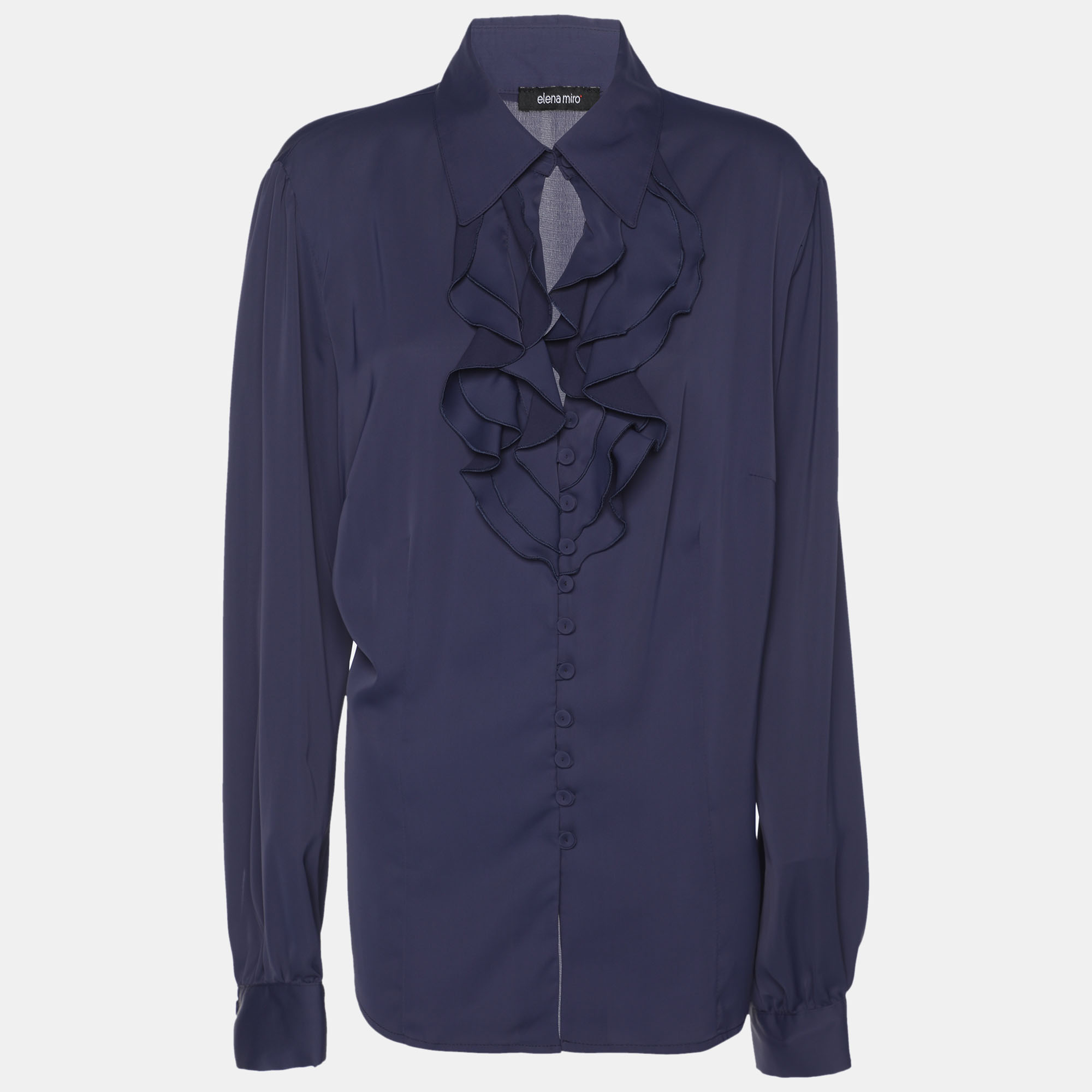 elena miro blue satin ruffled details top xl