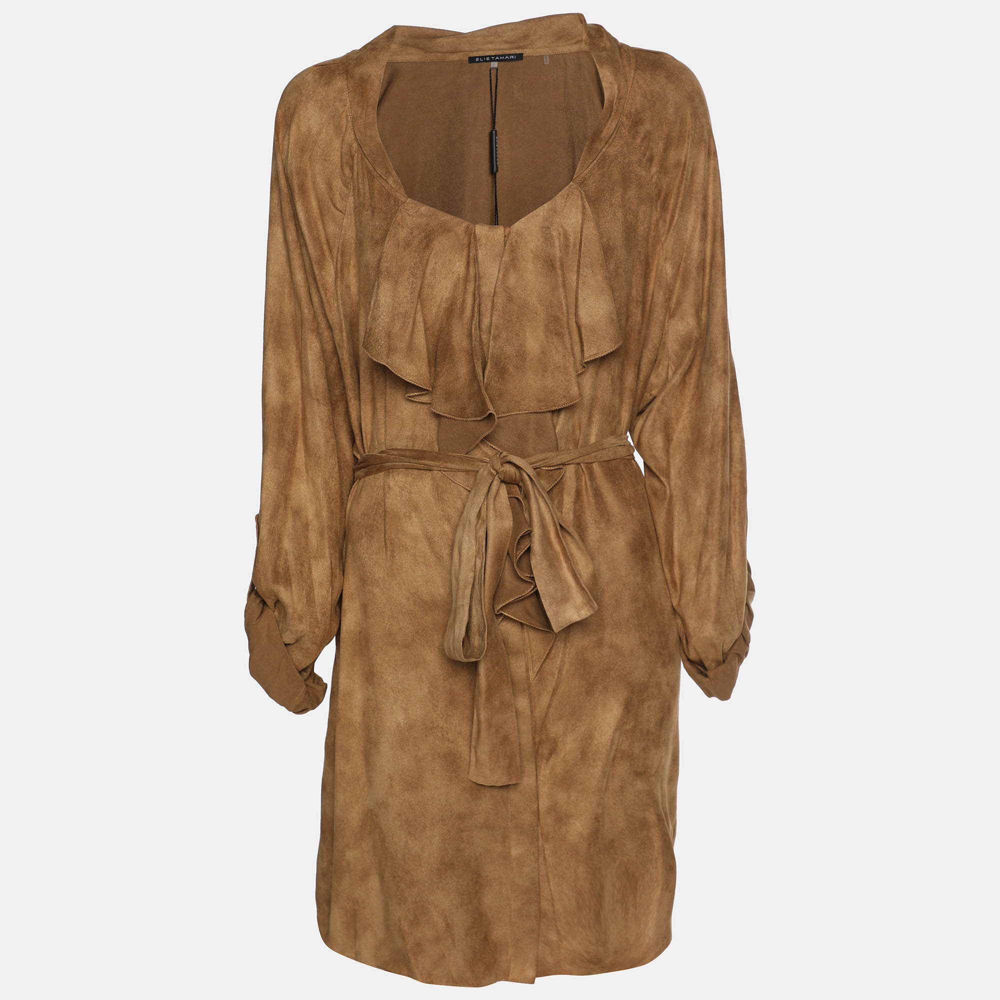 elie tahari brown velvet melrose belted tunic xl