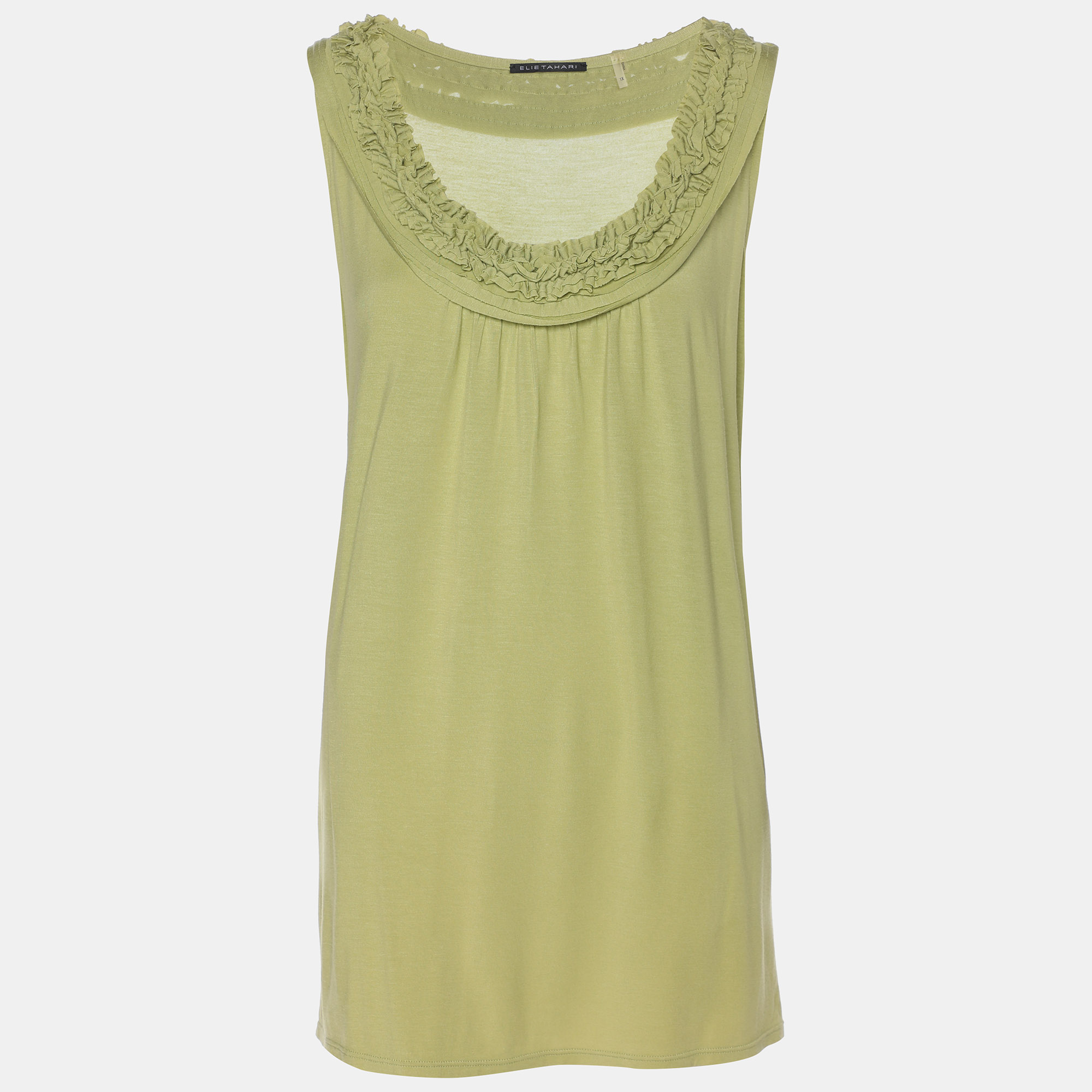elie tahari green stretch knit ruffle camisole top xl