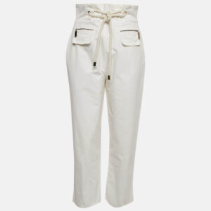 elisabetta franchi white cotton gabardine rope detail trousers m