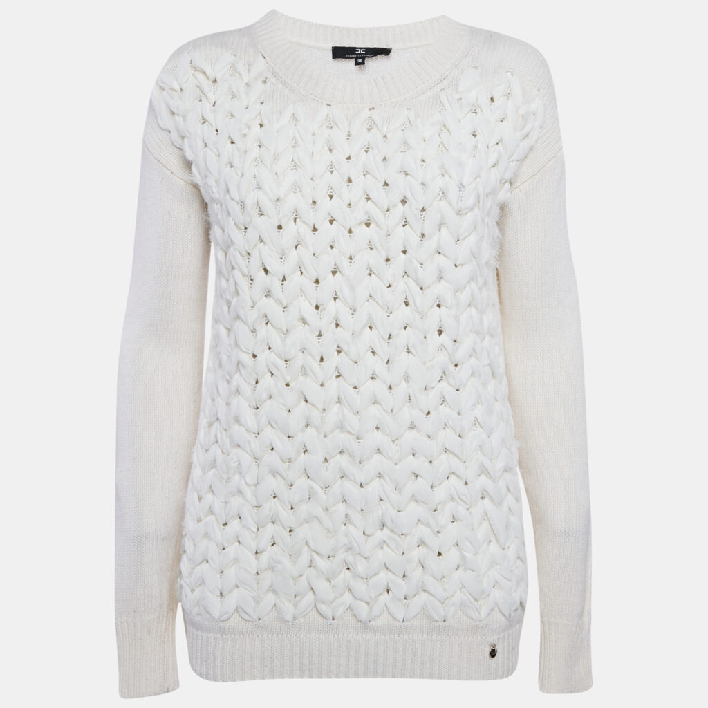 luxury-women-elisabetta-franchi-used-clothes-p1107755-004-1.jpg Elisabetta Franchi Off White Braid Detail Wool Blend Sweater S