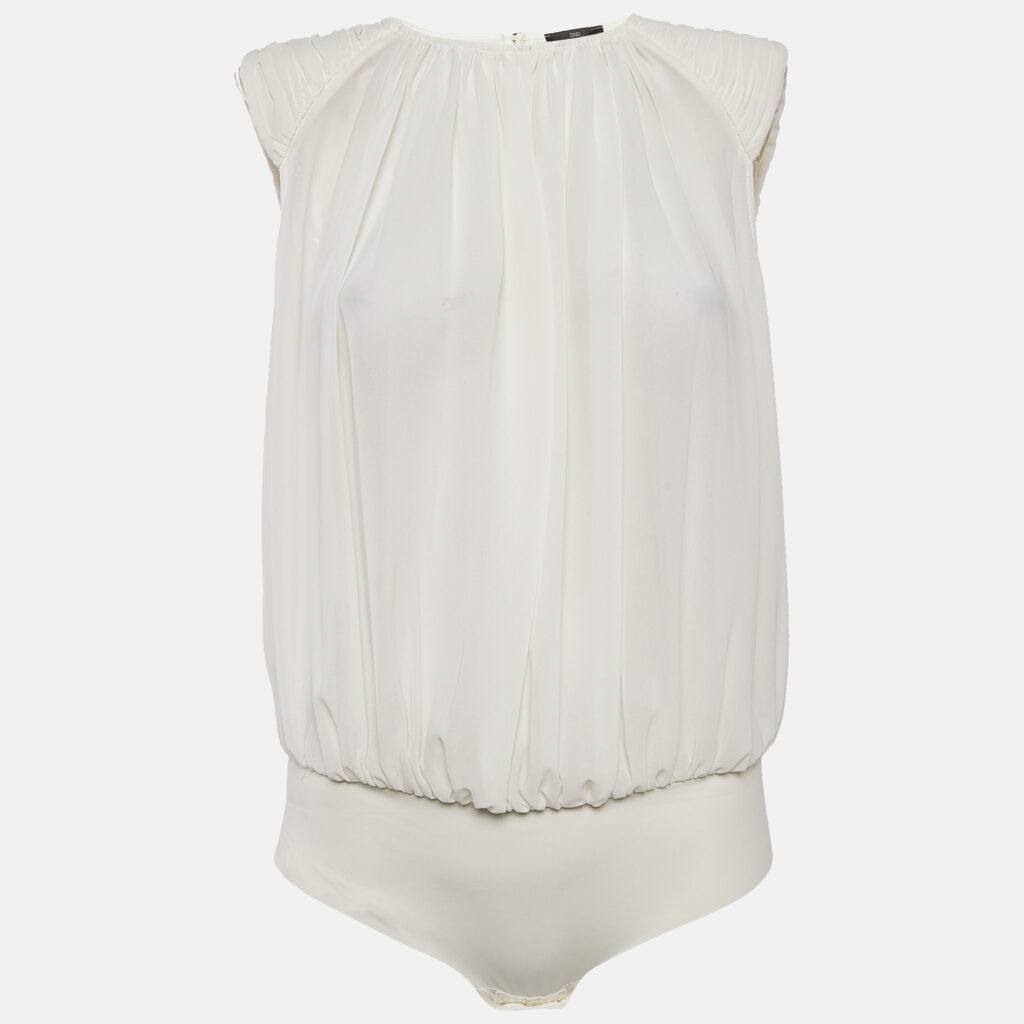 Elisabetta Franchi White Crepe Bodysuit M