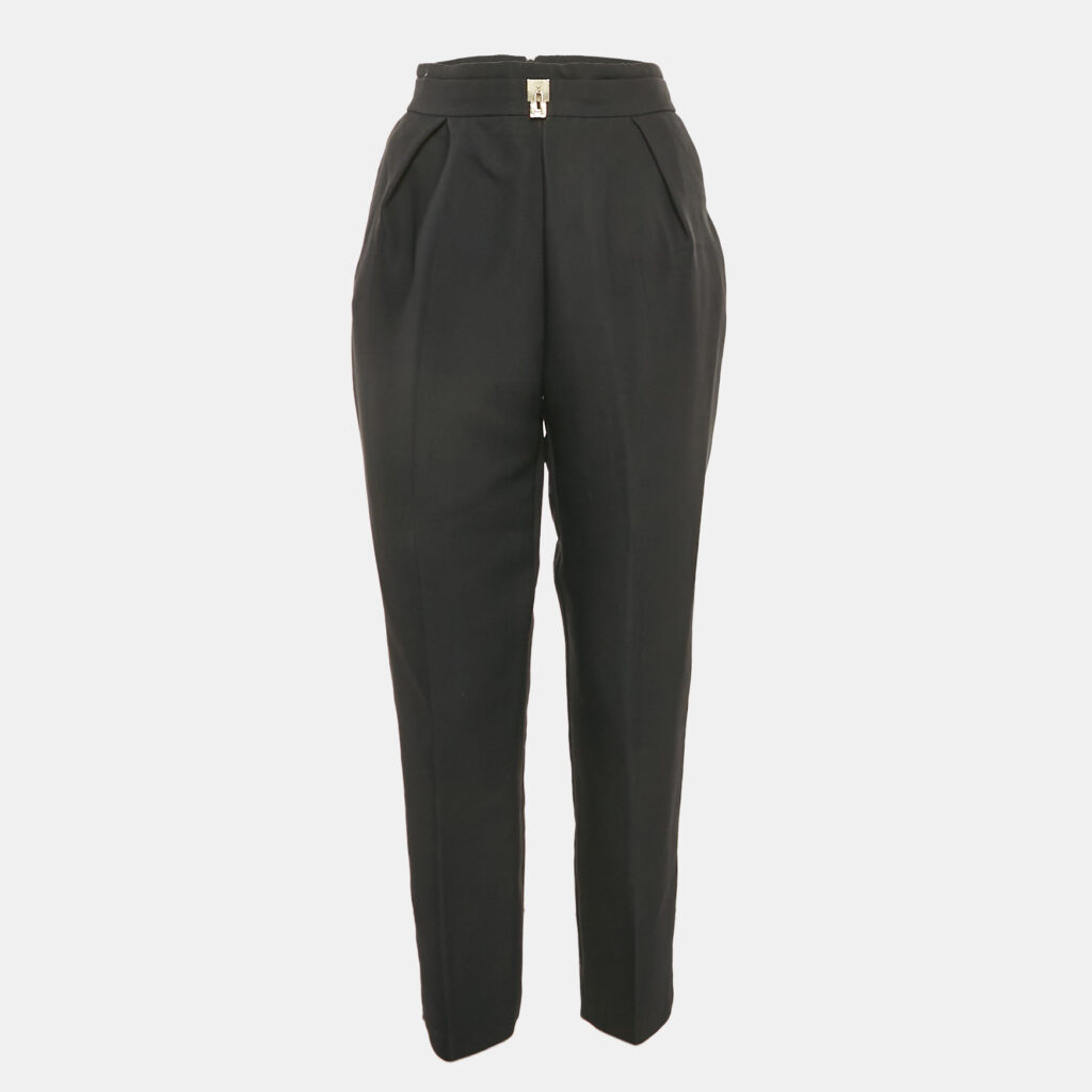 luxury-women-elisabetta-franchi-used-clothes-p1112461-002.jpg Elisabetta Franchi Black Gabardine Lock Detail Trousers L