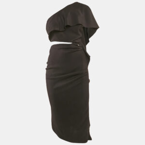elisabetta franchi black crepe cut-out one shoulder midi dress m