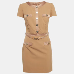 elisabetta franchi caramel brown crepe button detail mini dress m