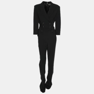 elisabetta franchi black crepe double breasted jumpsuit m