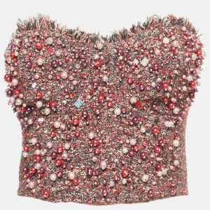 elisabetta franchi pink beaded tweed corset top l