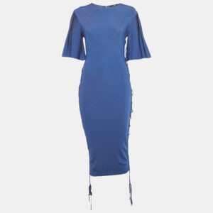 elisabetta franchi blue jersey lace up detail bodycon dress m