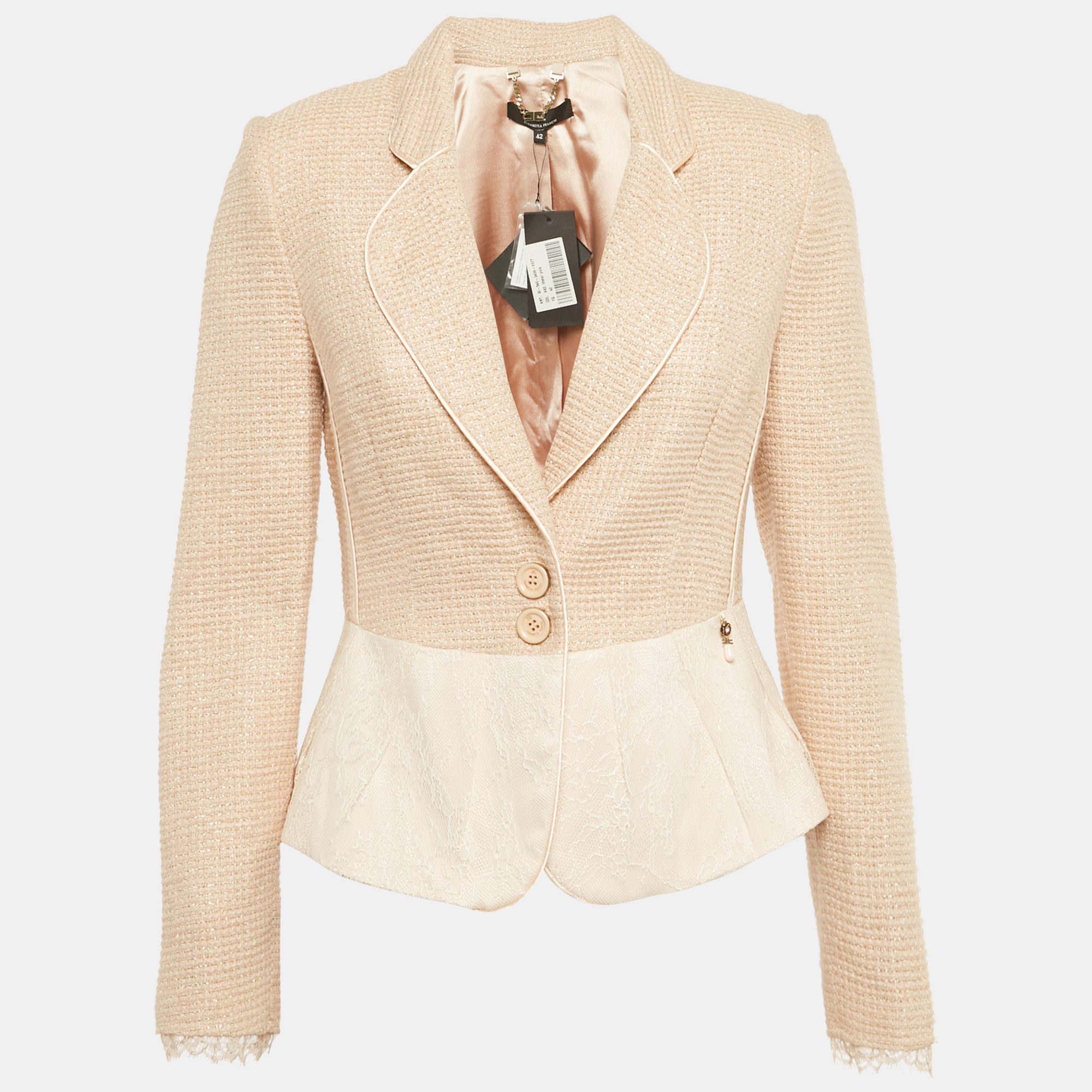 elisabetta franchi beige lurex tweed jacket m