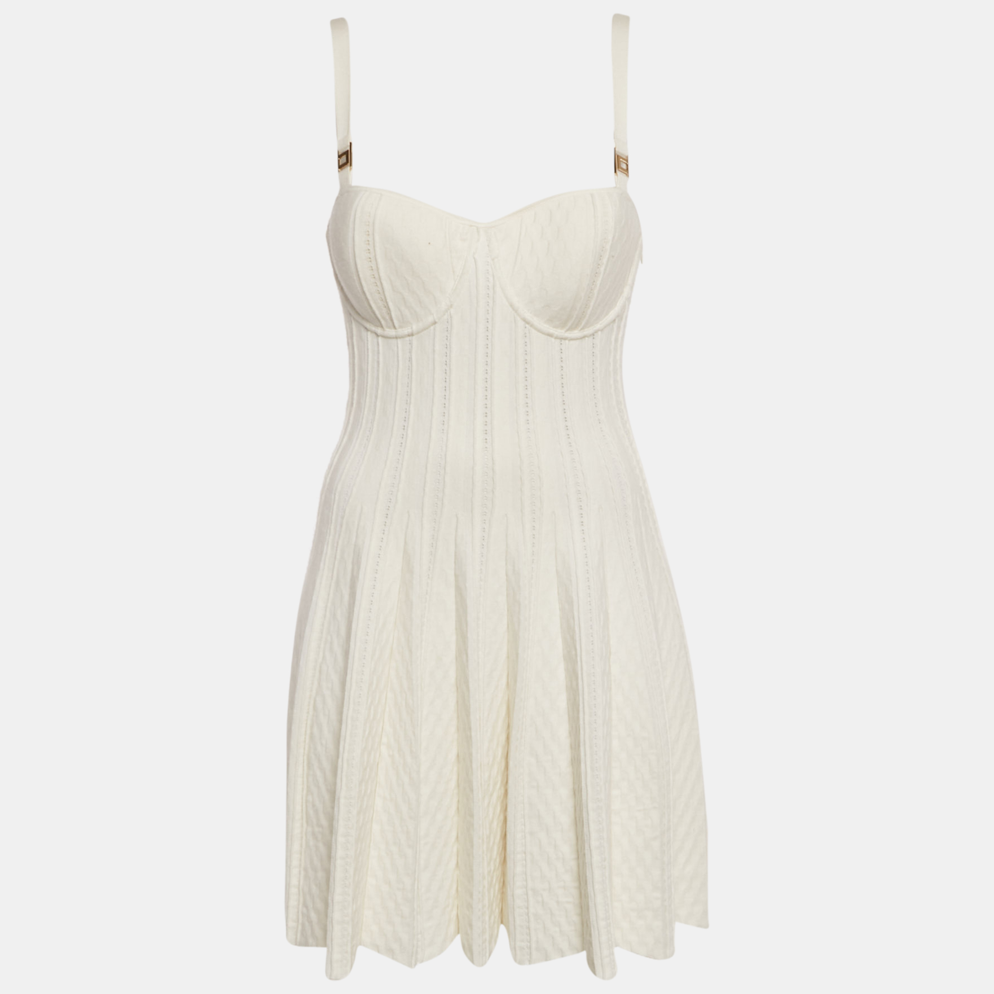 elisabetta franchi off-white patterned knit bustier flared mini dress s