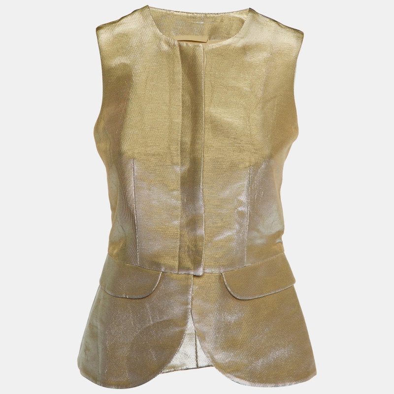 luxury-women-emporio-armani-used-clothes-p1144832-1746161268-002.jpg Emporio Armani Metallic Gold Lurex Cotton Peplum Vest S