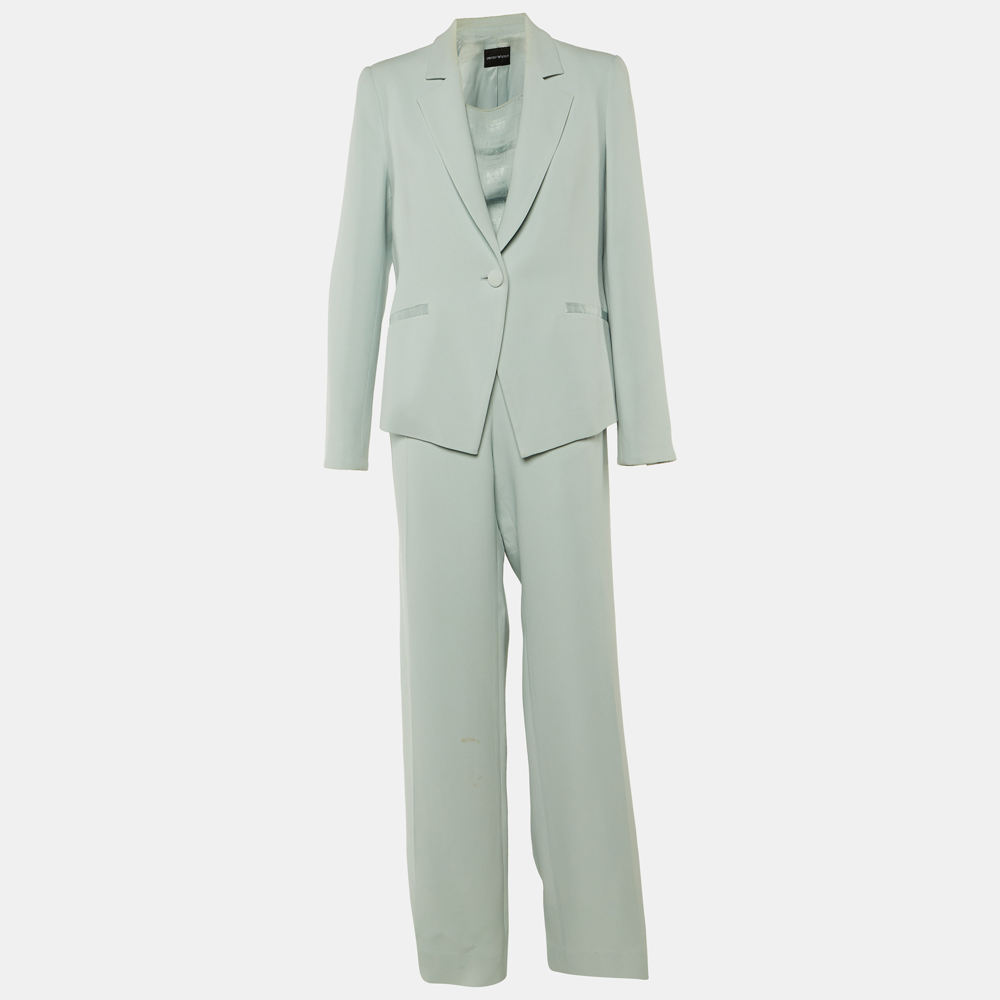 emporio armani pale blue crepe pant suit l