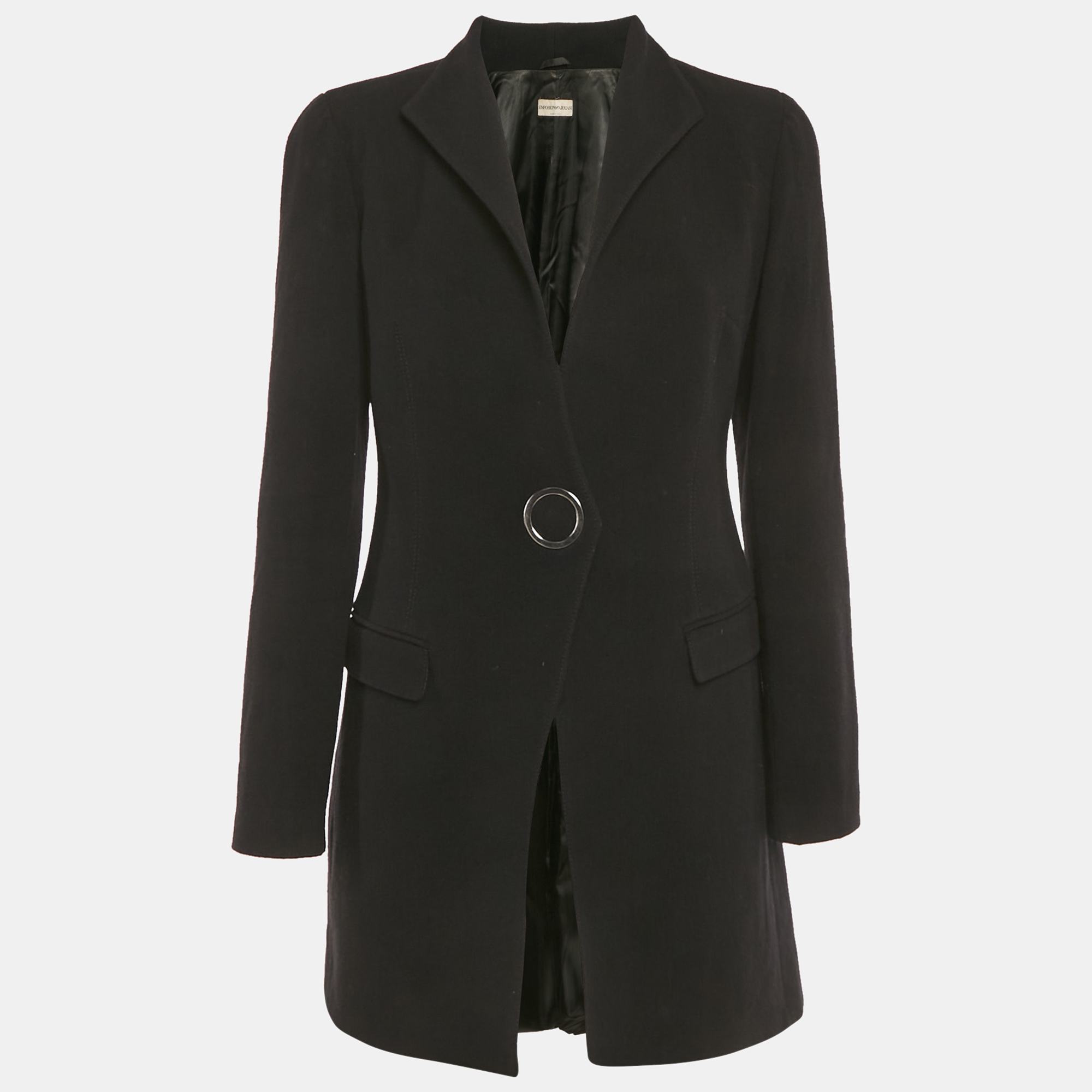emporio armani black wool mid-length coat l