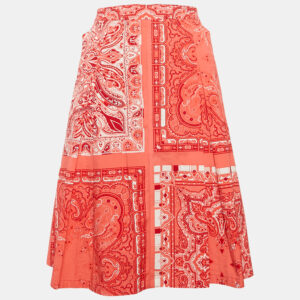 etro red printed cotton box pleat detail short skirt l