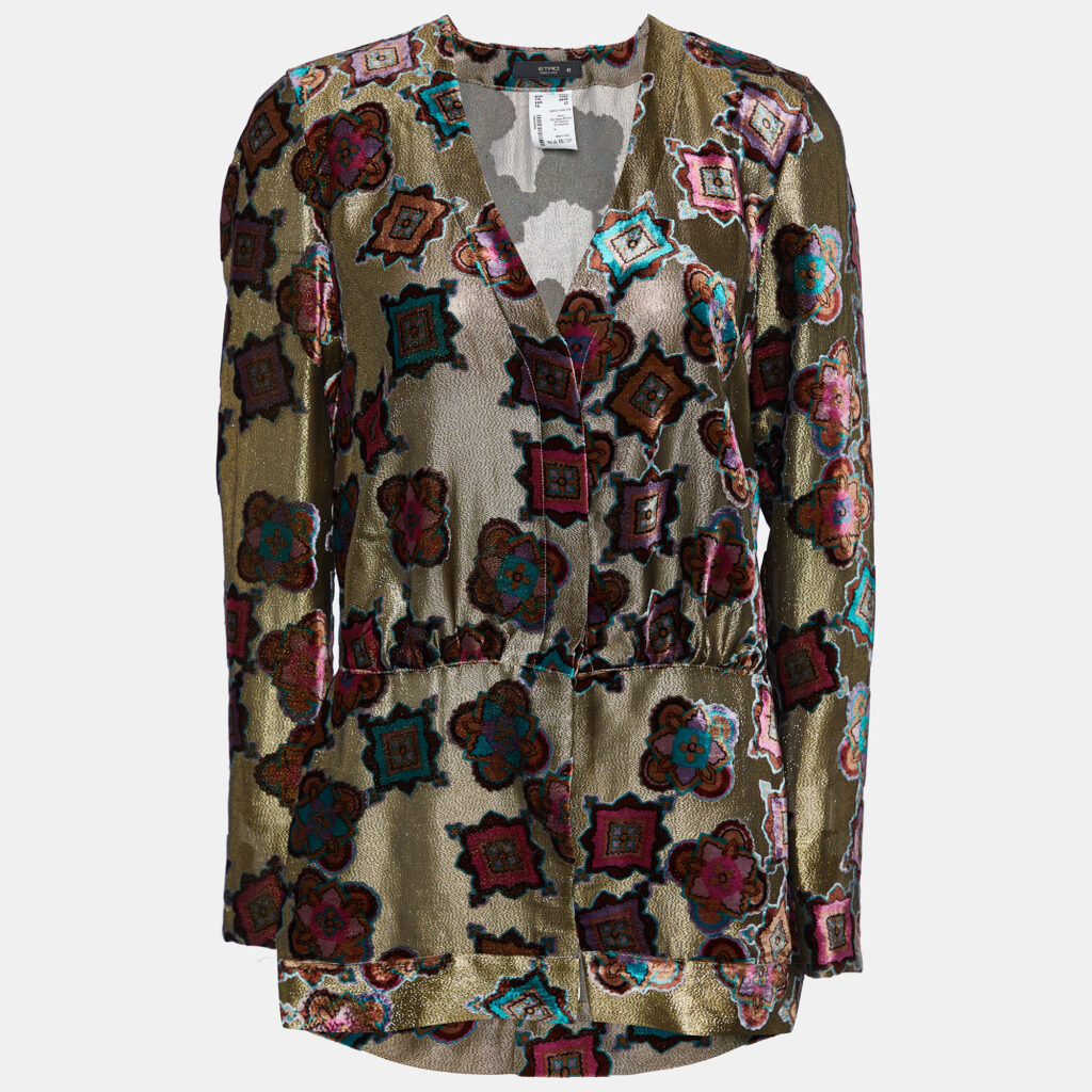 luxury-women-etro-used-clothes-p803265-006.jpg Etro Gold Devore Button Front Top M