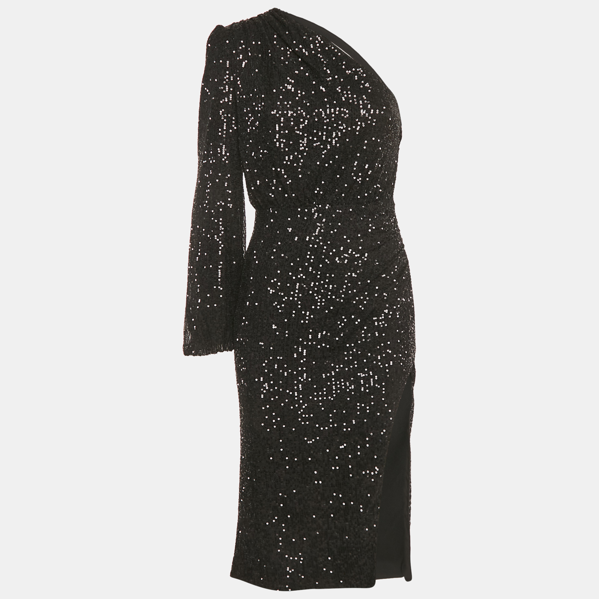 fame and partner black sequin one shoulder midi dress s