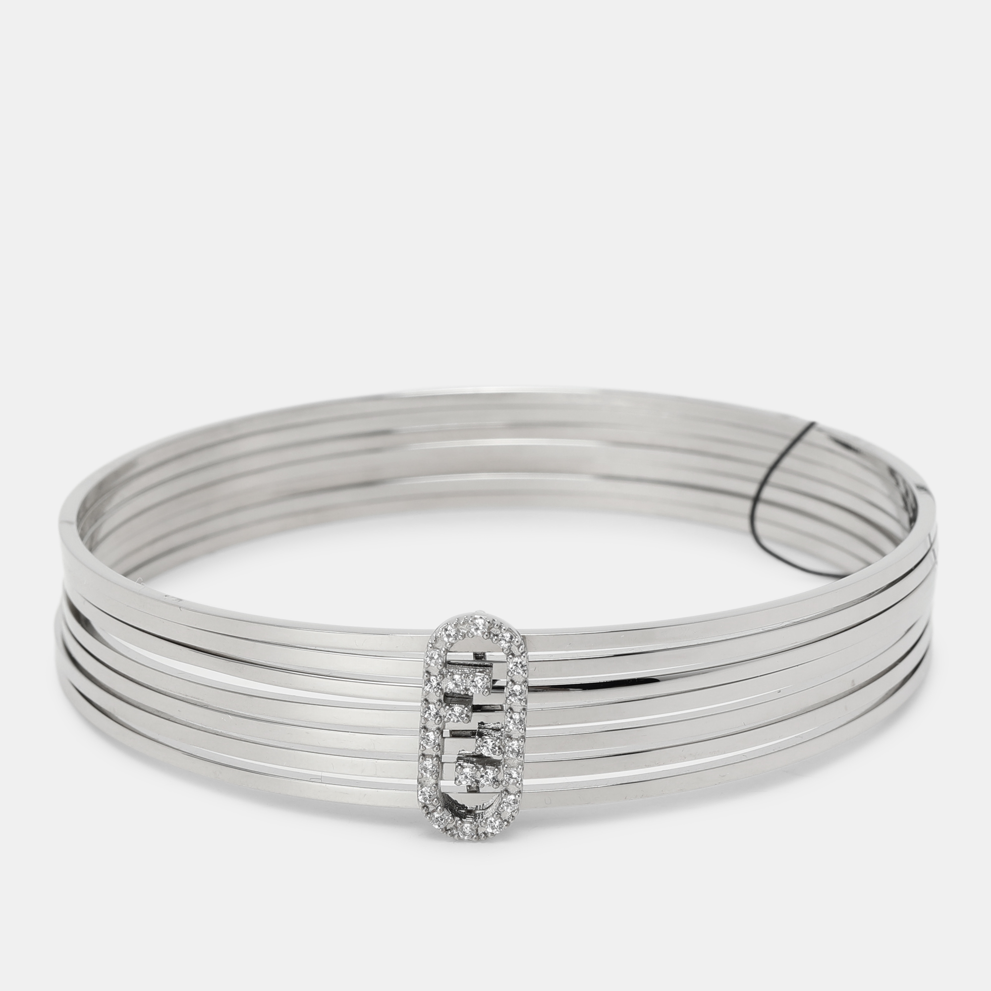 fendi palladium crystal o'clock bangle bracelet