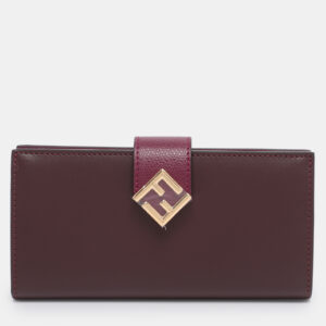 fendi burgundy leather ff diamond continental wallet
