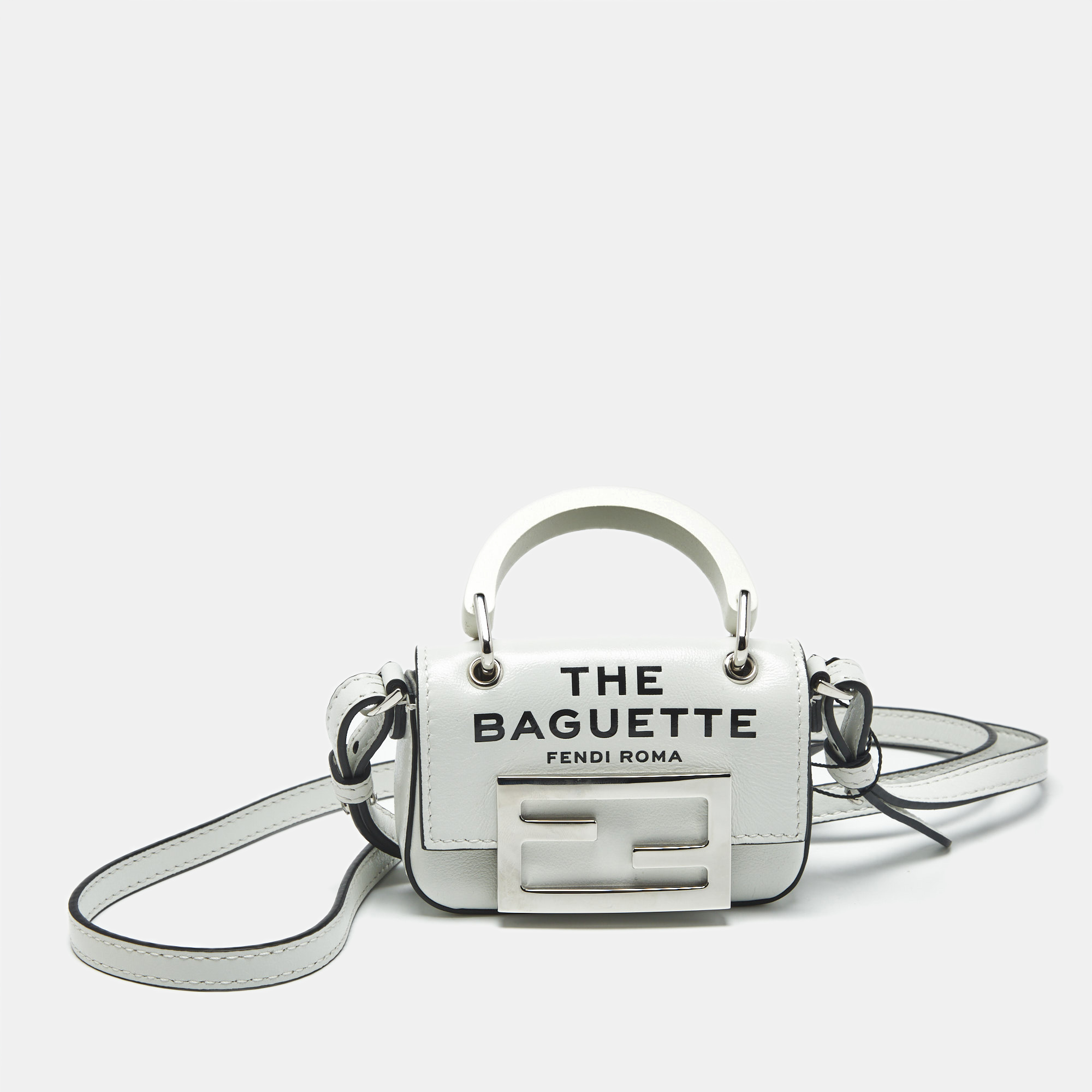 fendi white leather nano baguette crossbody bag charm