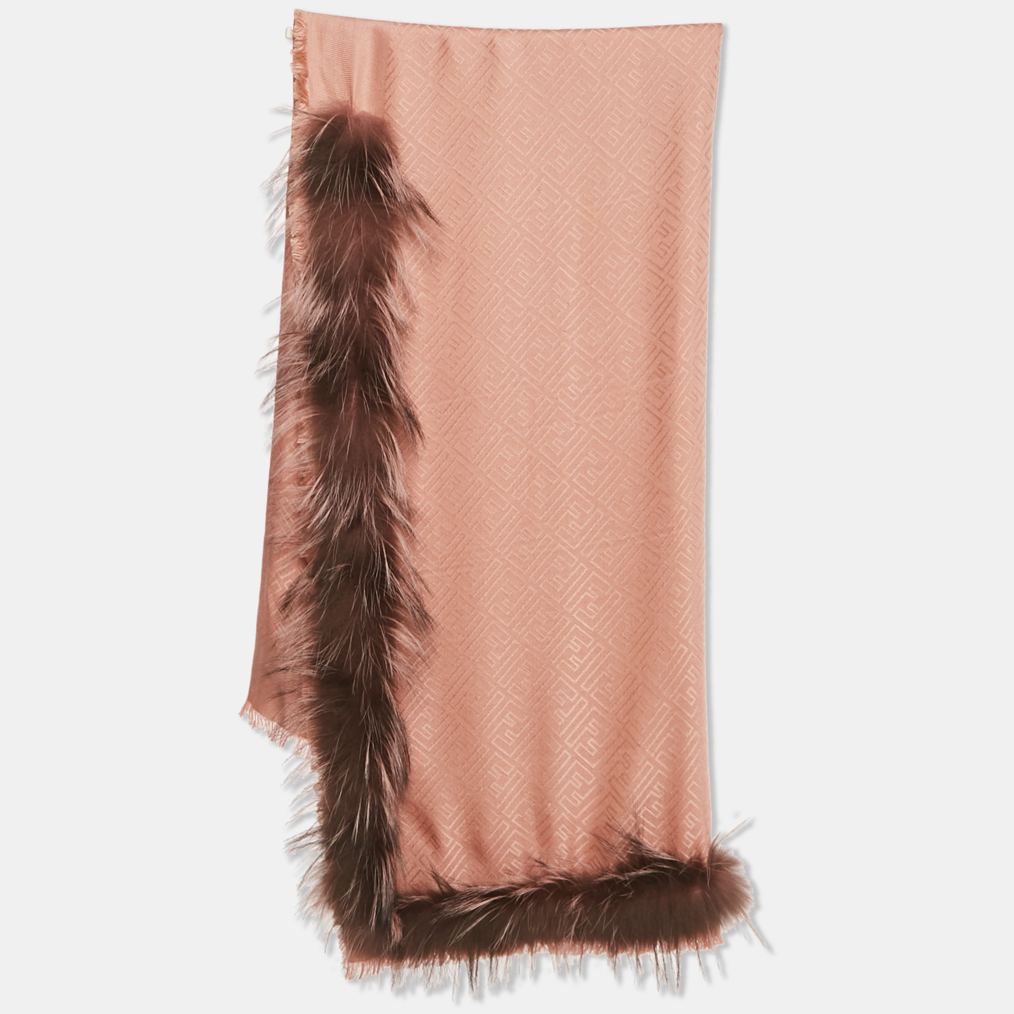 fendi pink zucca silk and wool fur trimmed shawl