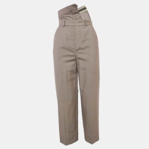 fendi beige wool blend folded waist tapered trousers xs