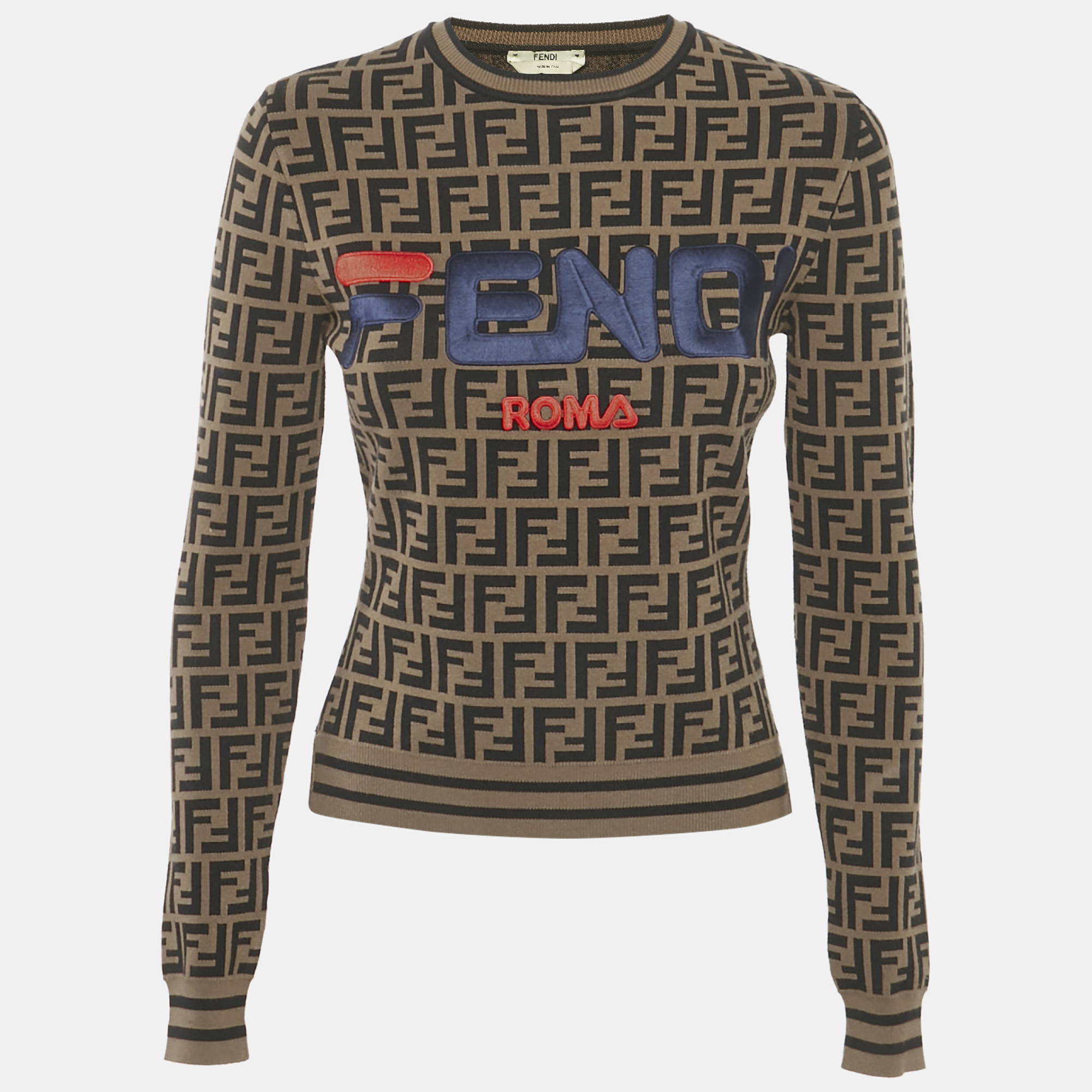 fendi x fila brown zucca jacquard knit pullover s