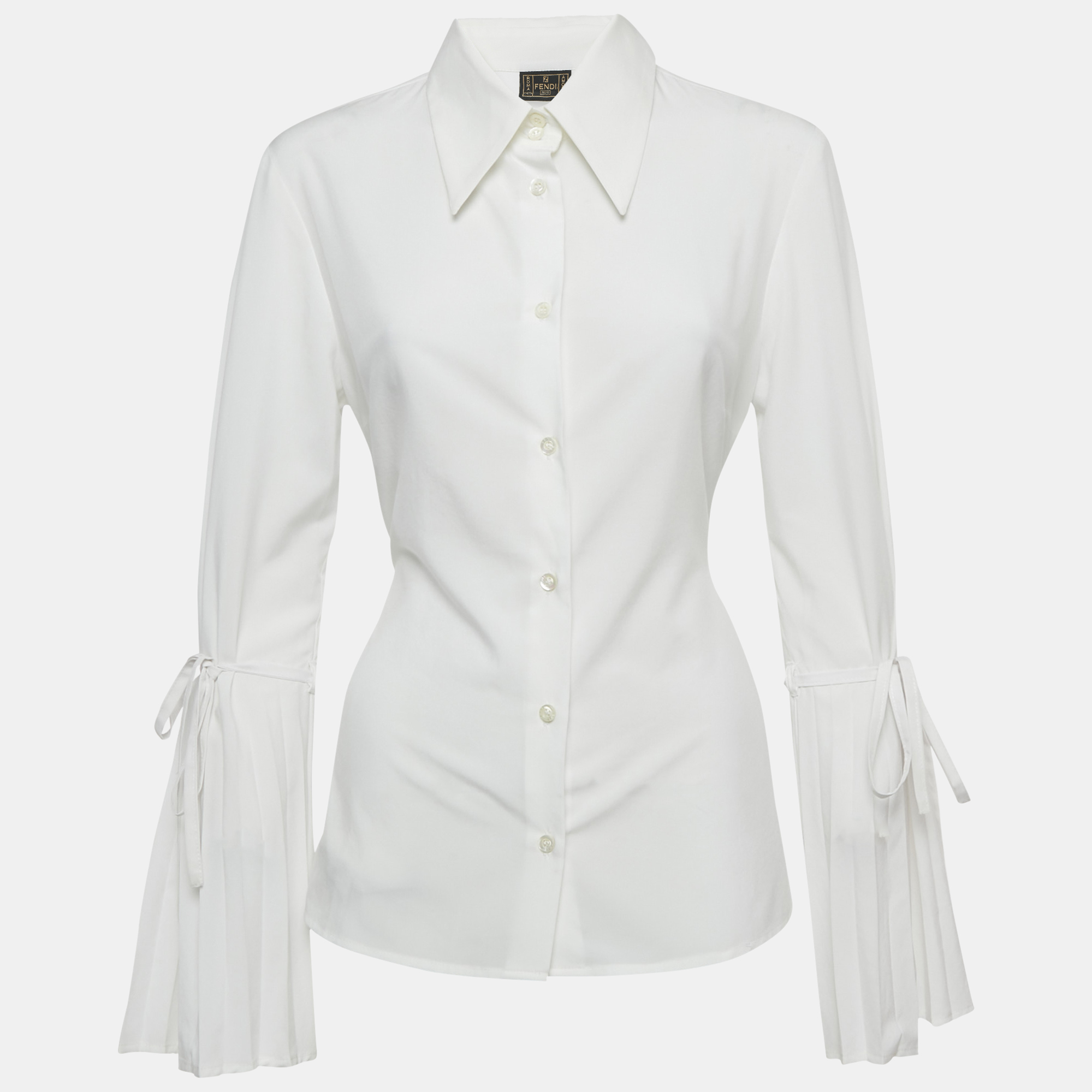 fendi white crepe button front tie-up detail blouse l