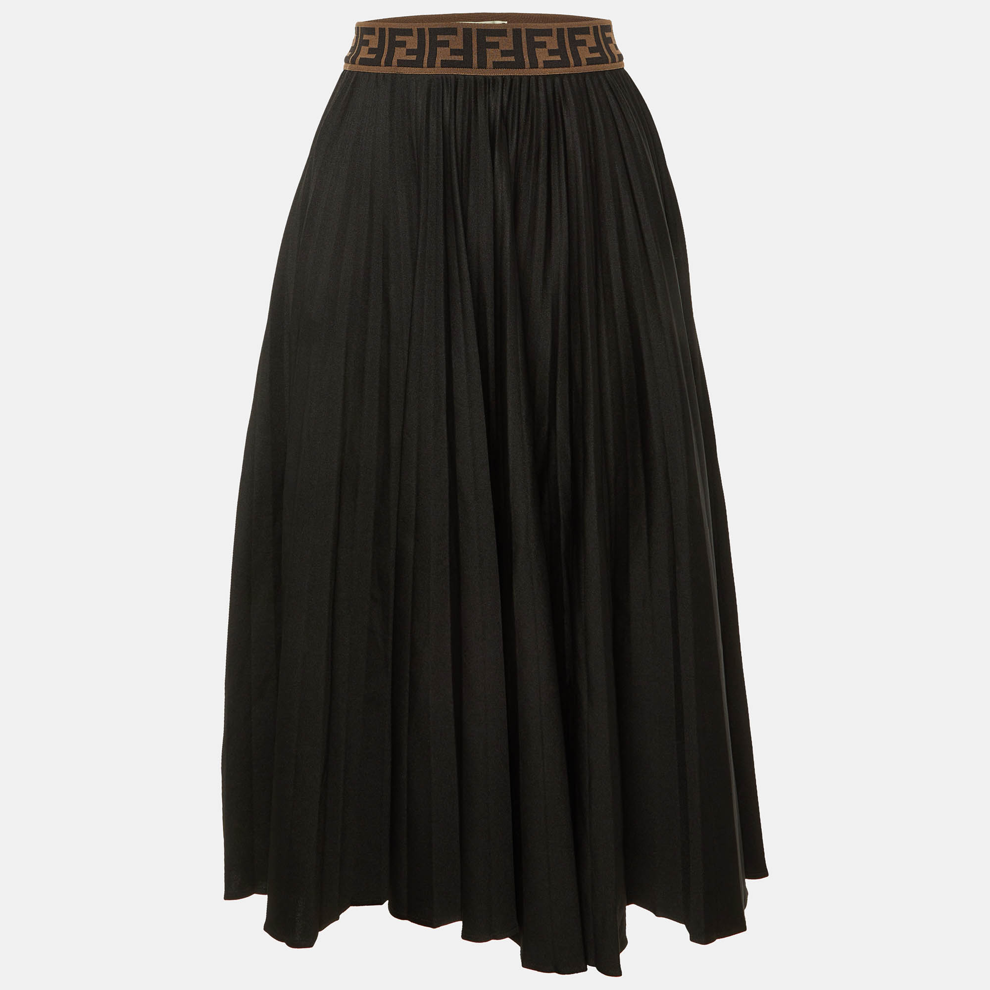 fendi black jersey pleated midi skirt m