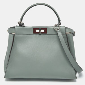 fendi grey leather regular peekaboo top handle bag