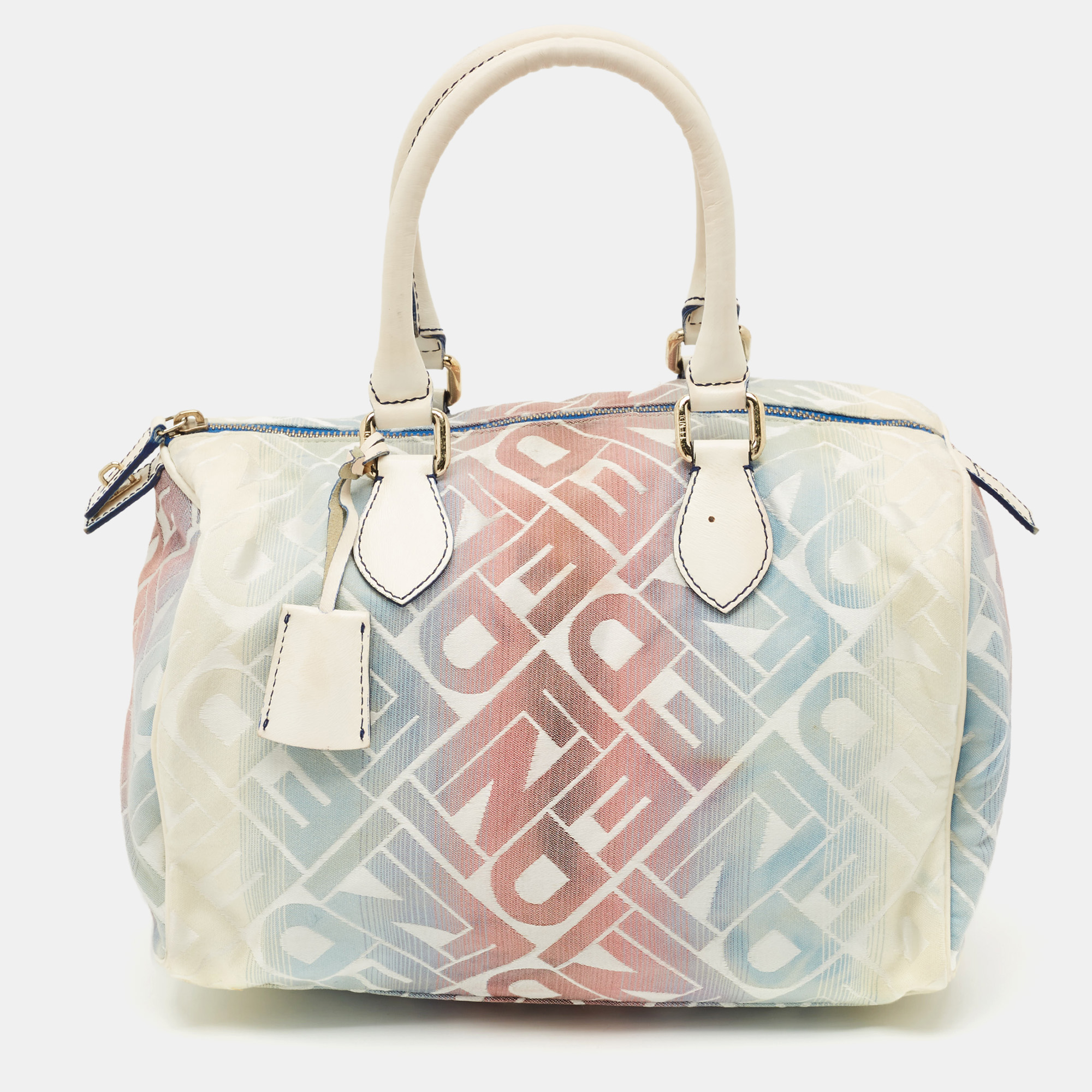 fendi multicolor zucca fabric and patent leather boston bag