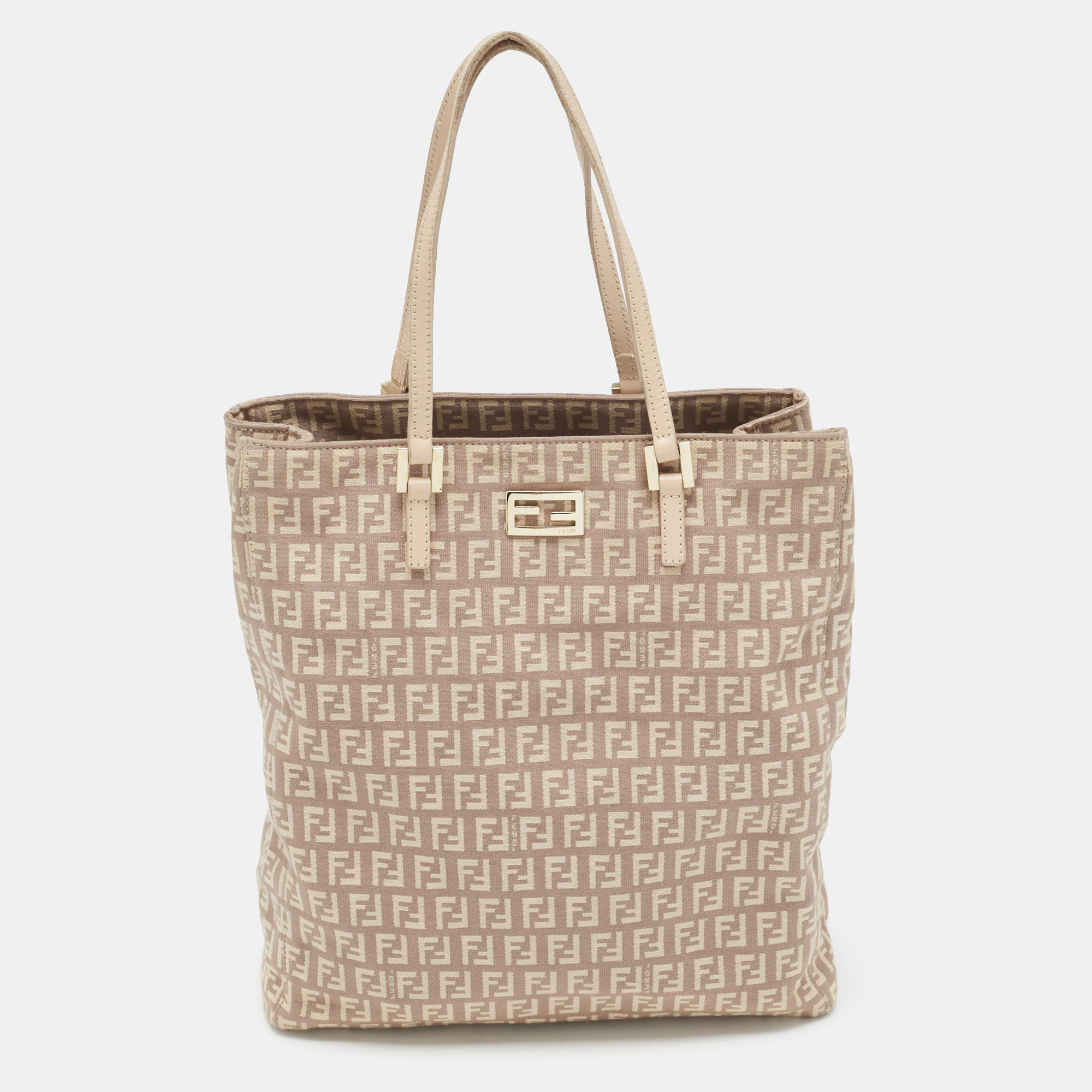 fendi beige/pink zucchino canvas logo tote