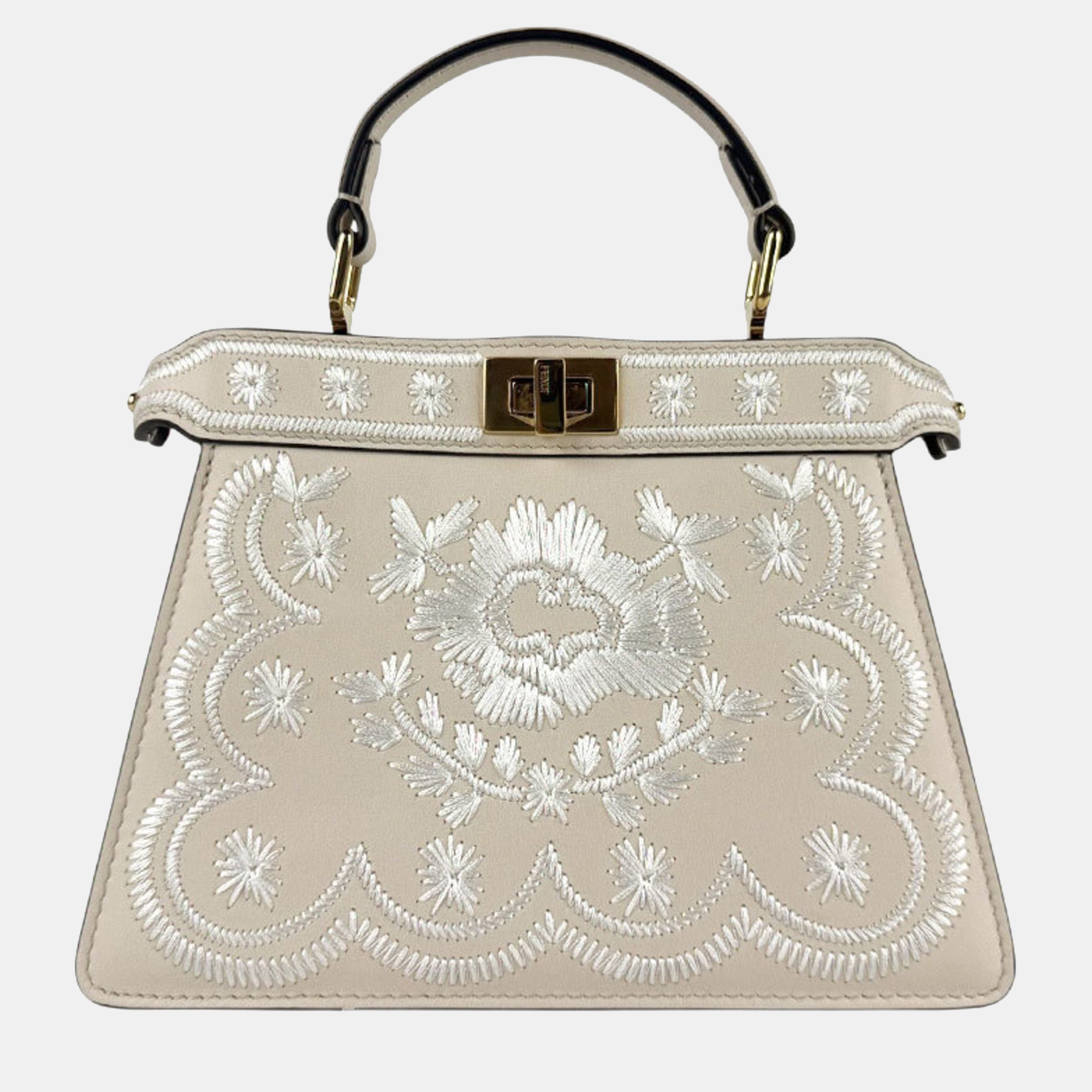 fendi peekaboo i see u petite leather shoulder bag in light beige