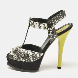 fendi multicolor python embossed leather and suede animal print t-strap sandals size 38.5