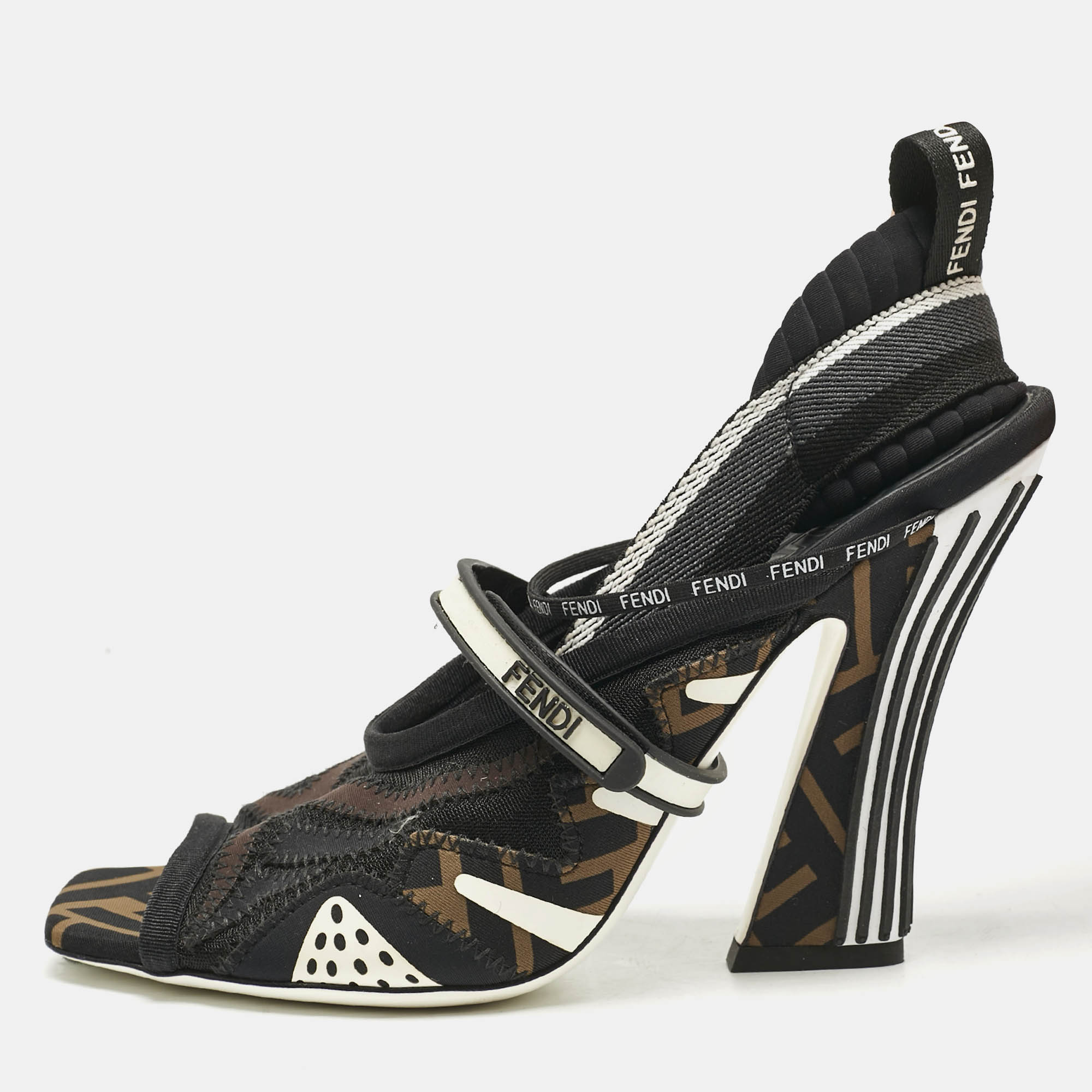 fendi multicolor neoprene and mesh freedom ff patchwork slingback sandals size 38.5