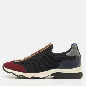 luxury-women-fendi-used-shoes-p1180858-010.jpg fendi black/burgundy mesh and suede pearl technical slip on sneakers size 37