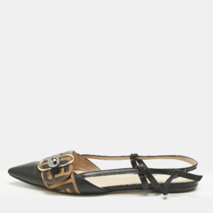 fendi black/brown leather buckle strap slingback pointed sandals size 40