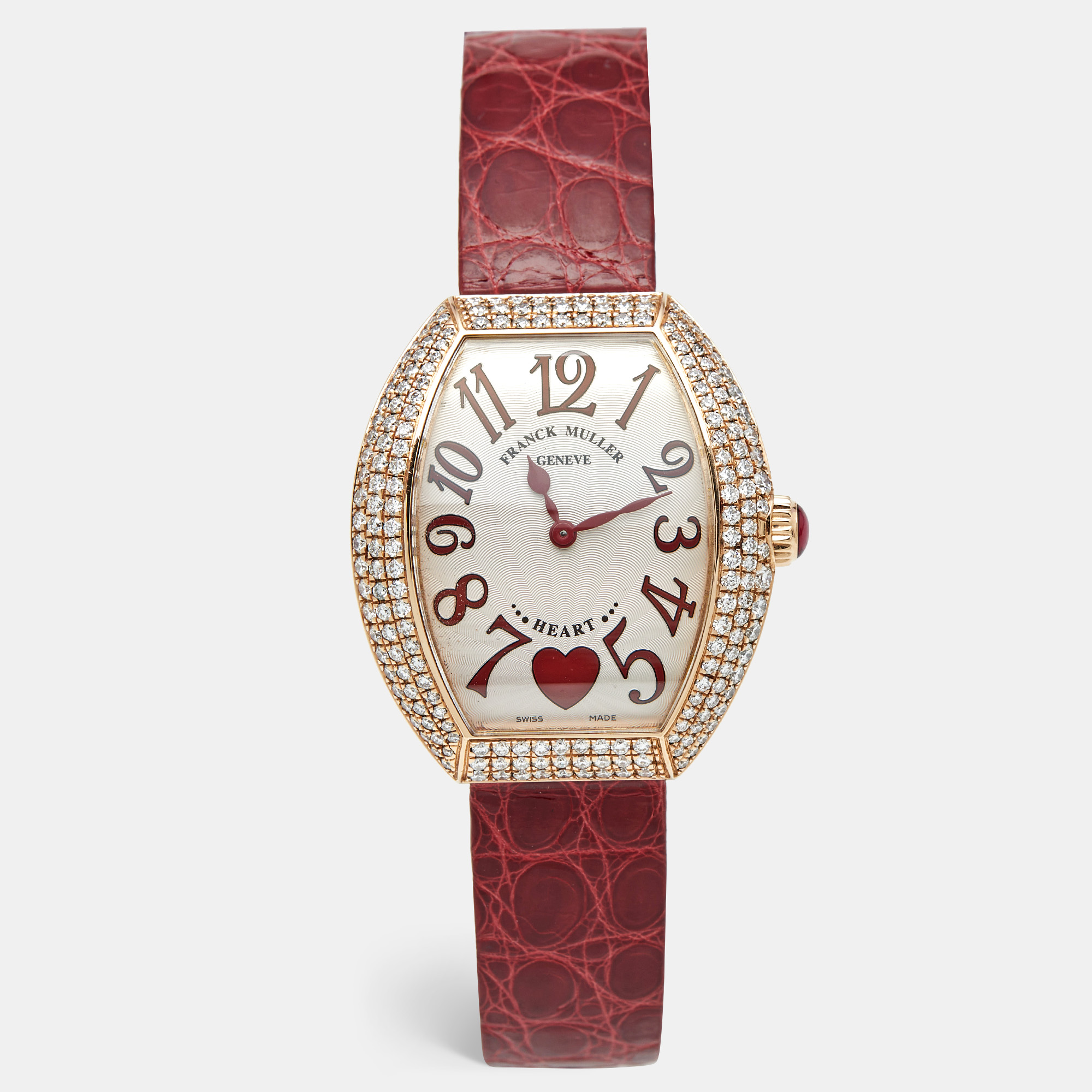 franck muller silver dial 18k rose gold diamond alligator leather heart 5002 m qz women's wristwatch 34.50 mm