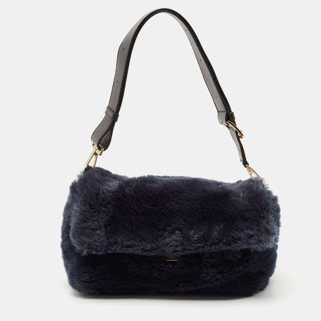 luxury-women-furla-used-handbags-p1132755-013.jpg Furla Dark Blue Faux Fur Caos Shoulder Bag