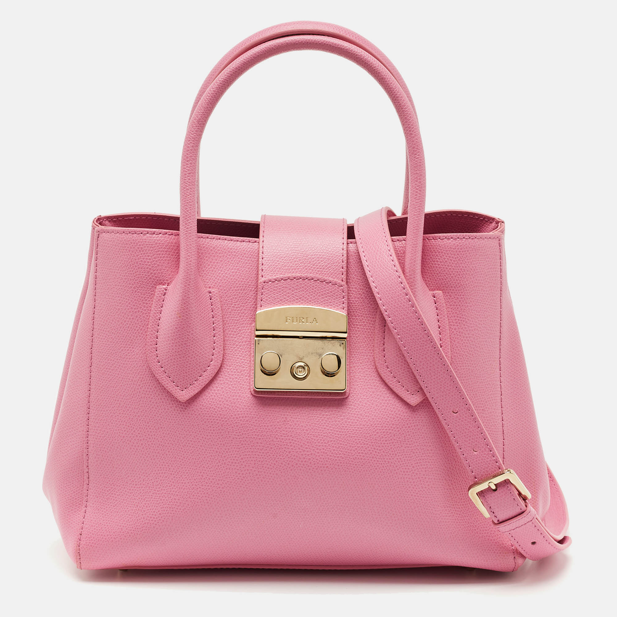 furla pink leather small metropolis tote