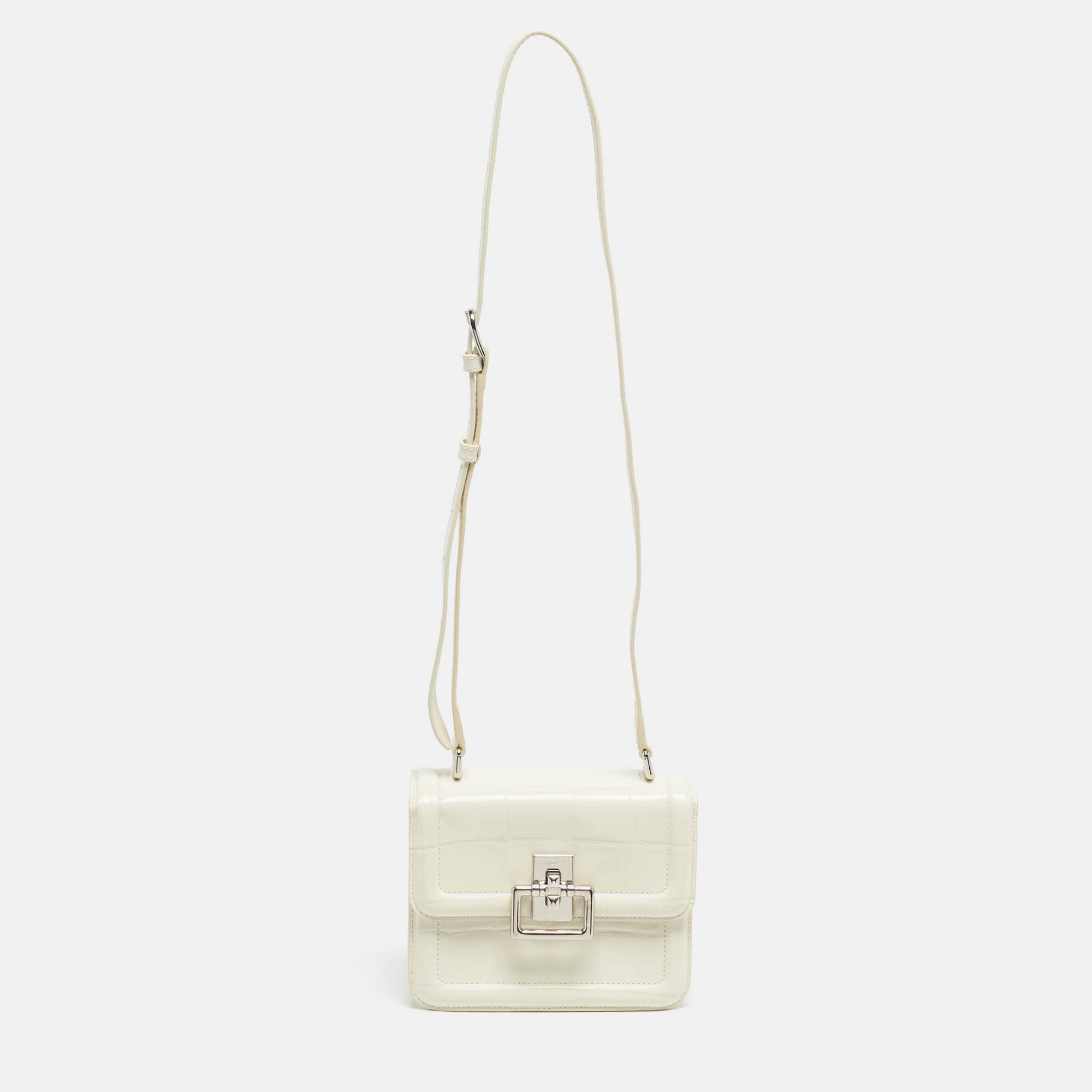 furla off white croc embossed leather villa shoulder bag