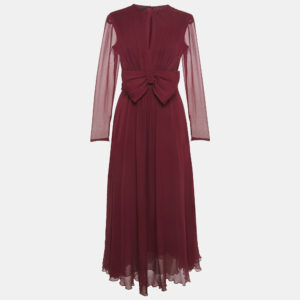 giambattista valli dark red silk bow detail maxi dress m