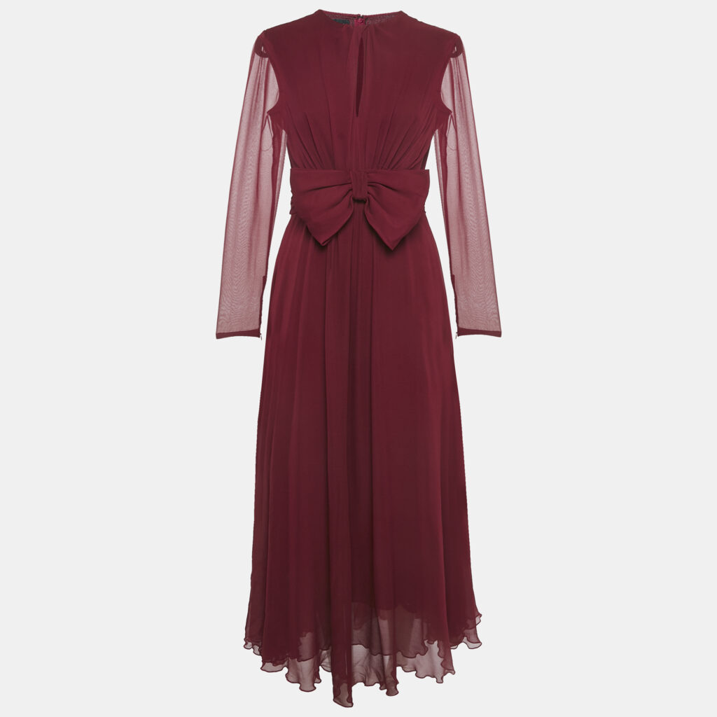 luxury-women-giambattista-valli-used-clothes-p1145088-007.jpg Giambattista Valli Dark Red Silk Bow Detail Maxi Dress M