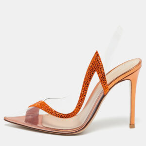 gianvito rossi transparent/orange pvc and suede embellished hortensia pumps size 37