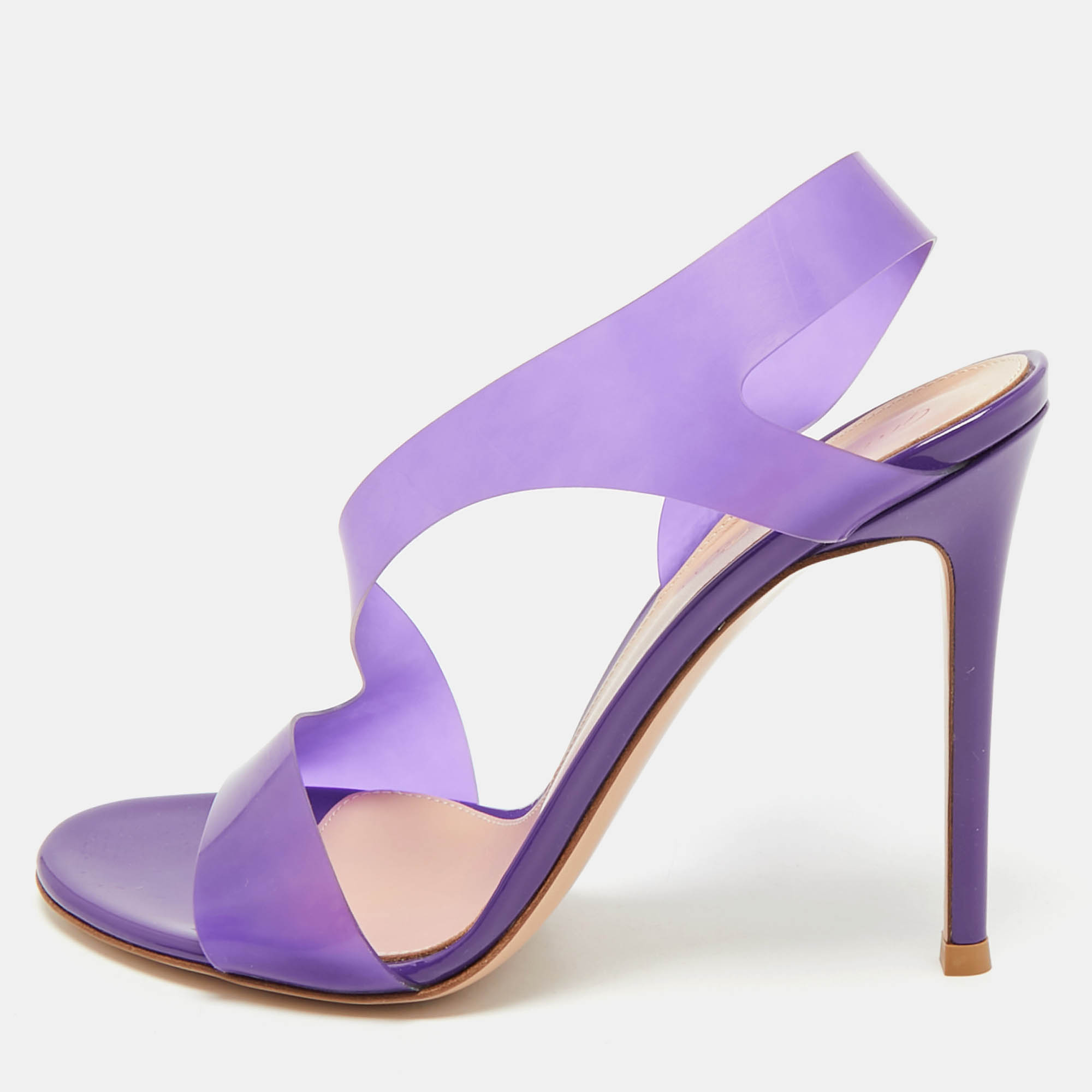 gianvito rossi purple pvc metropolis ankle strap sandals size 38